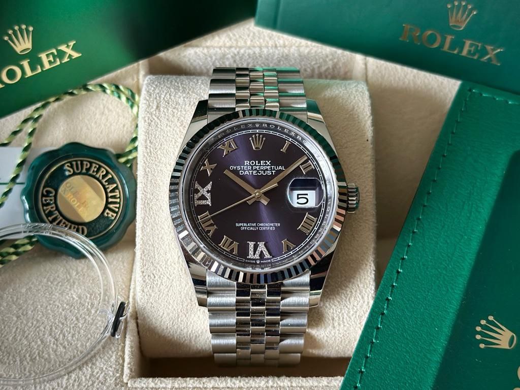Rolex Datejust 126234 aubergine diamond dial 36mm Jubilee for sale