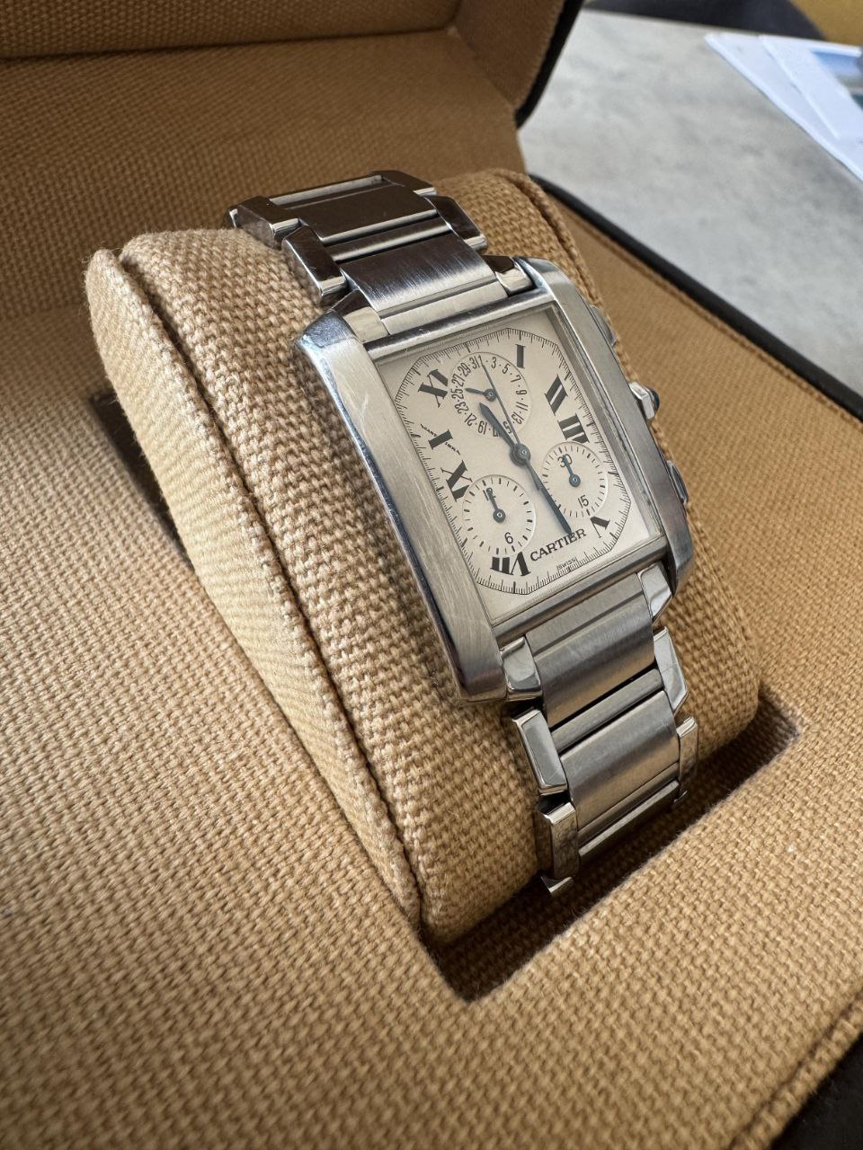 Cartier Tank Française Chronoflex 2303 White Dial Chronograph for sale