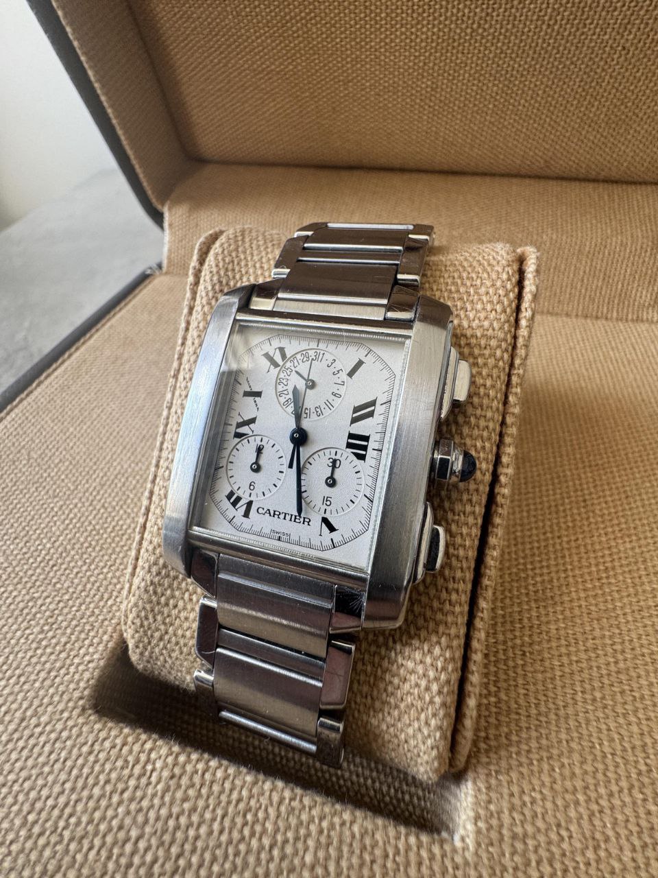 Cartier Tank Française Chronoflex 2303 White Dial Chronograph for sale