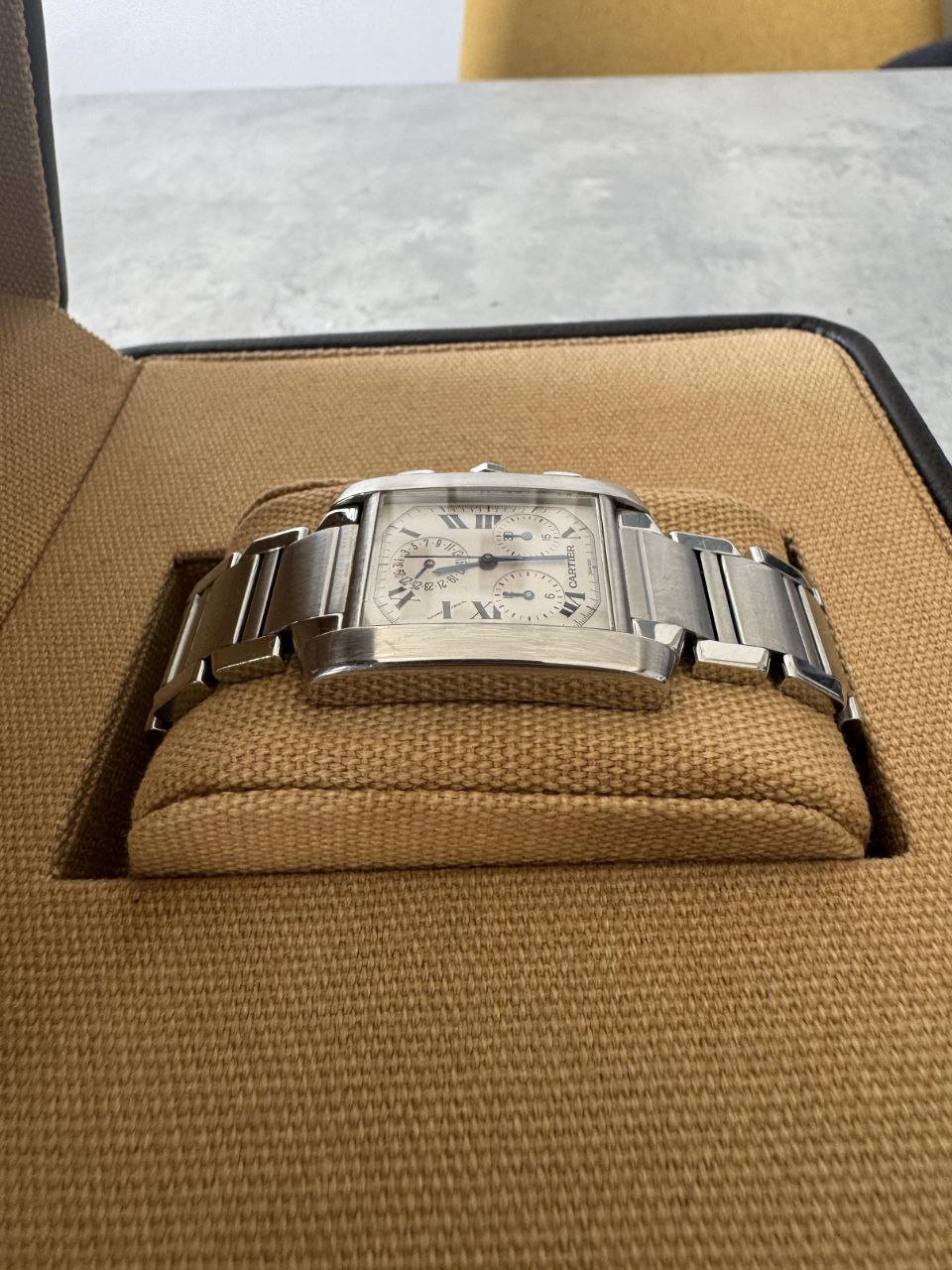 Cartier Tank Française Chronoflex 2303 White Dial Chronograph for sale