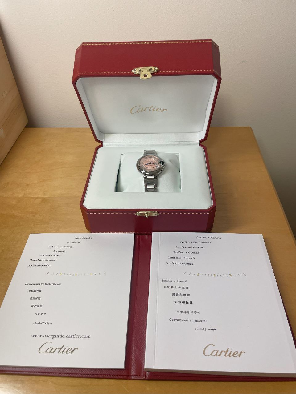Cartier Ballon Bleu W6920100 Pink Dial Roman Numerals 36mm for sale